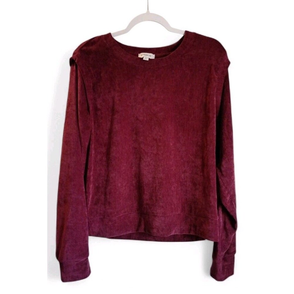 Evereve Top Wine Burgundy Velour Pleated Pullover Large Renaissance Whimsey